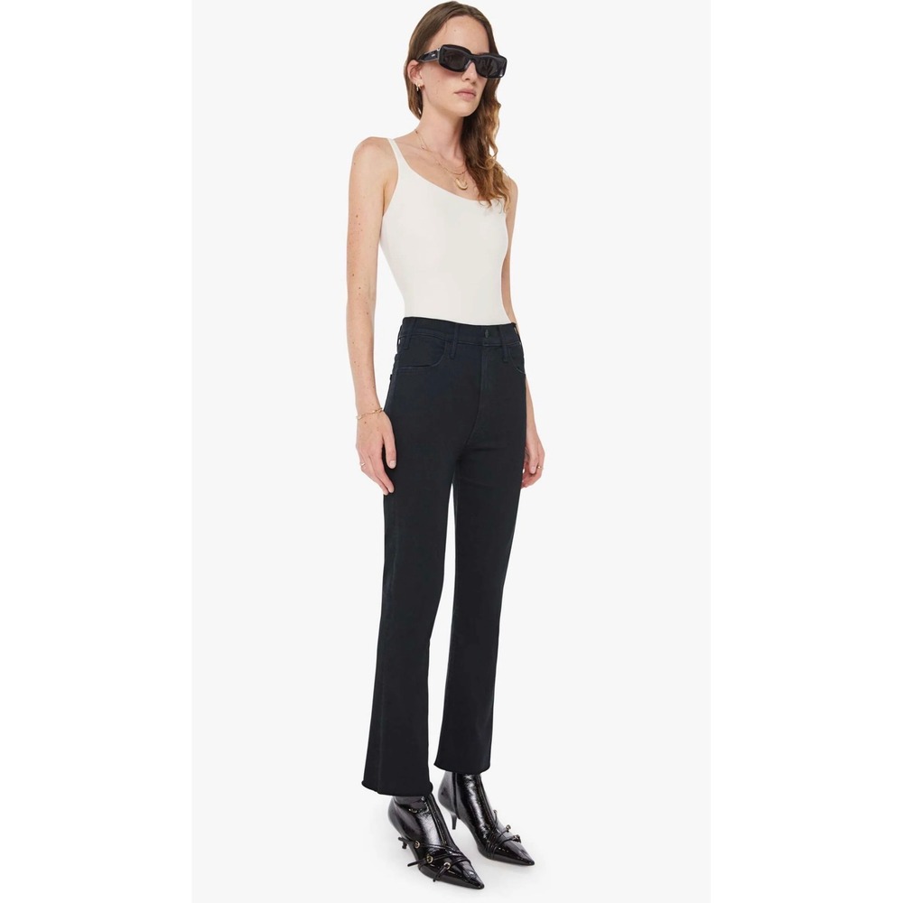 Mother The Hustler Ankle Fray Jeans Not Guilty Black High Rise Flare Size 31